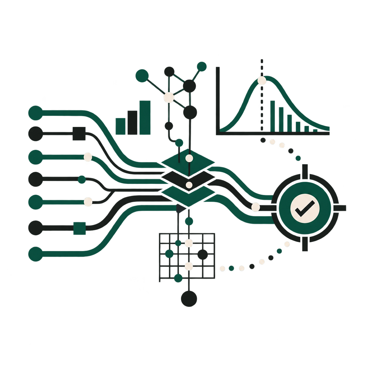 Data flows converging into a controlled investment-risk decision