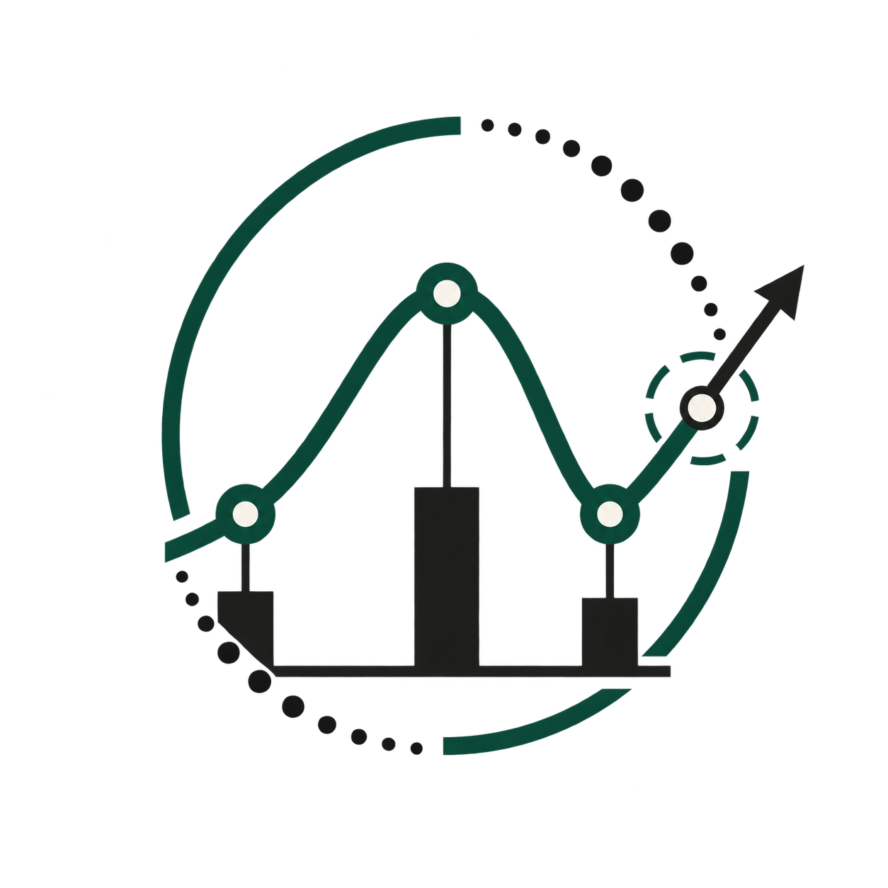 Financial-markets emblem formed by a measured curve and portfolio nodes