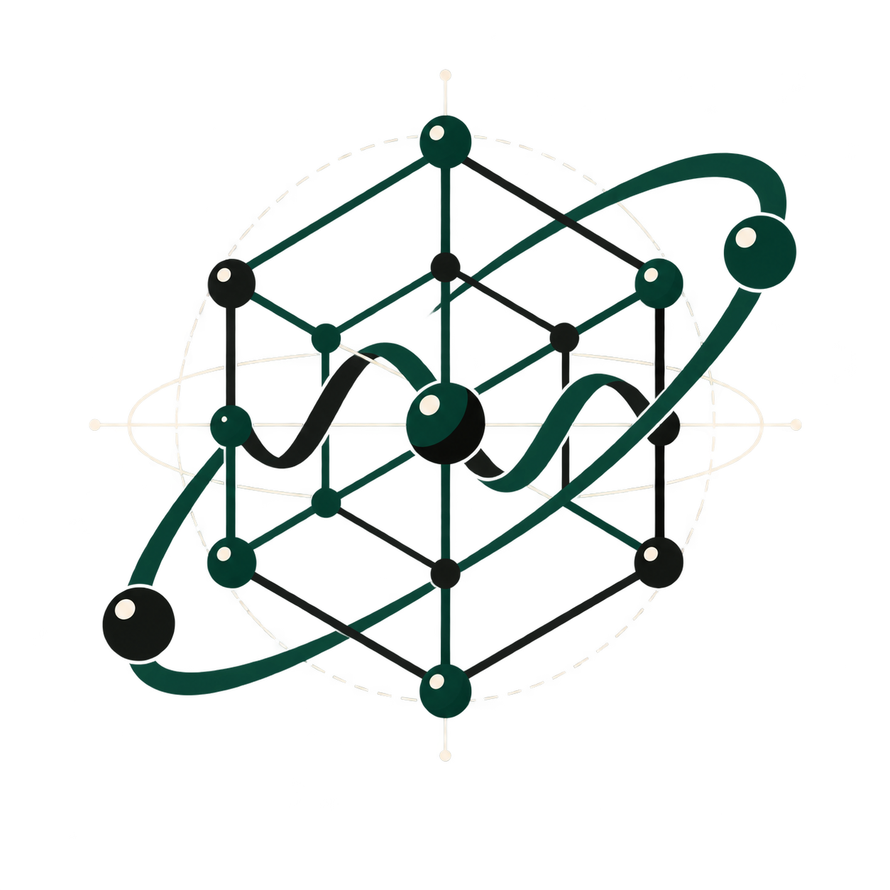 Geometric emblem joining a mathematical lattice with an orbital wave